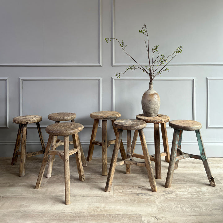 Antique Rustic Round Top Stool collection
