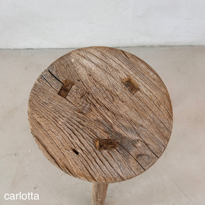 Antique Rustic Round Top Stool