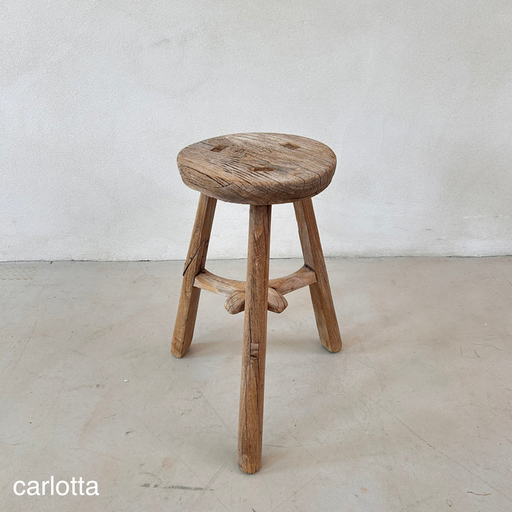 Antique Rustic Round Top Stool