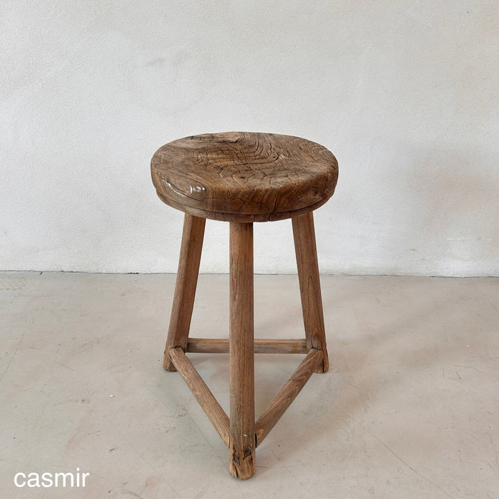 Antique Rustic Round Top Stool