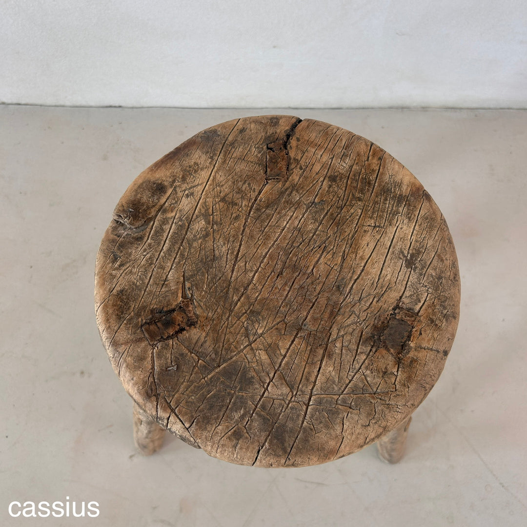 Antique Rustic Round Top Stool