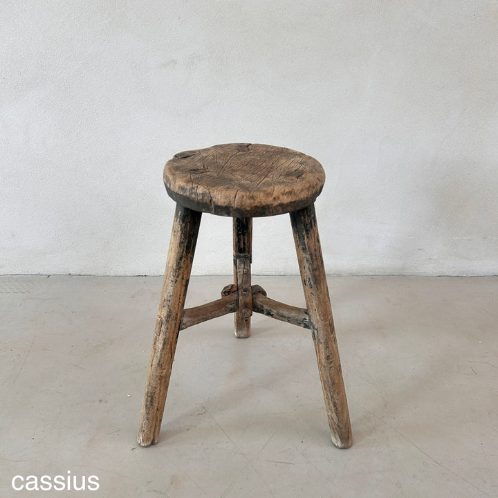 Antique Rustic Round Top Stool