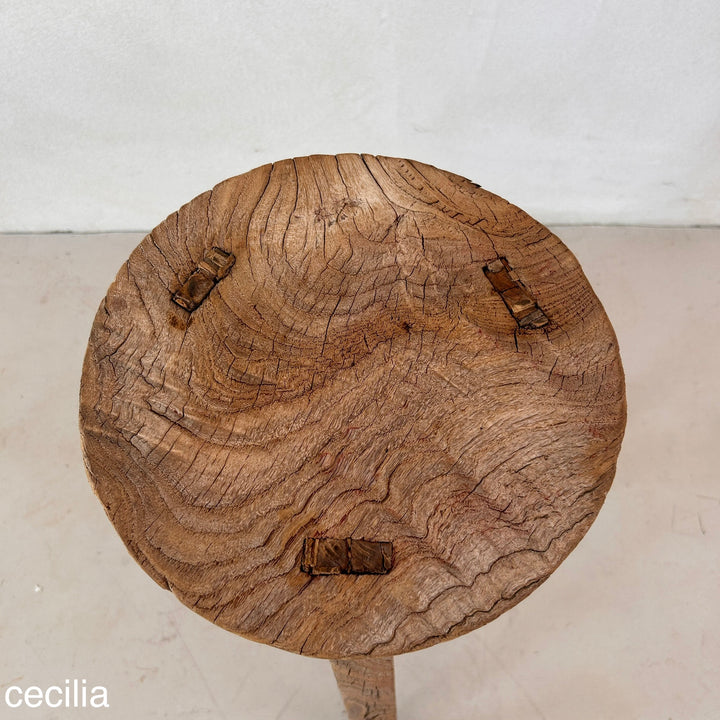 Antique Rustic Round Top Stool