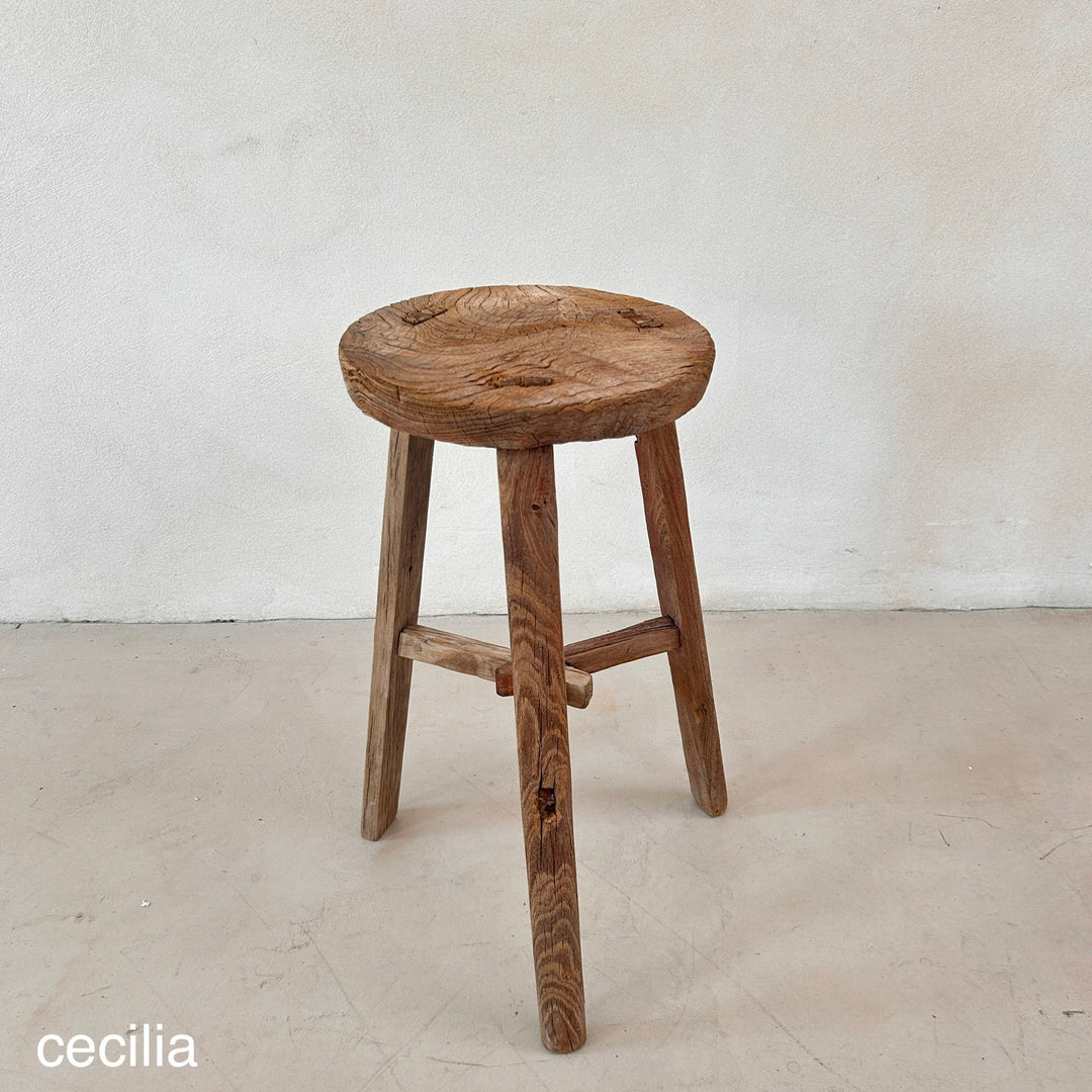 Antique Rustic Round Top Stool