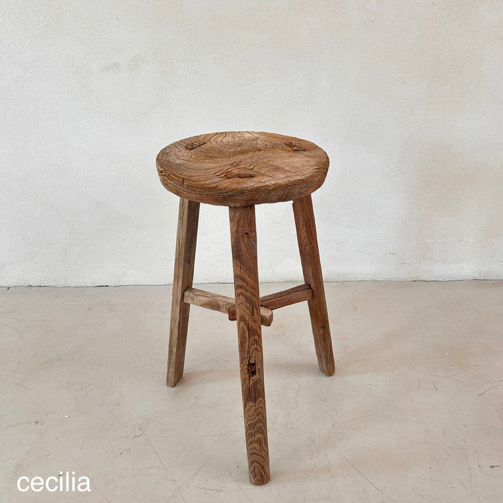 Antique Rustic Round Top Stool