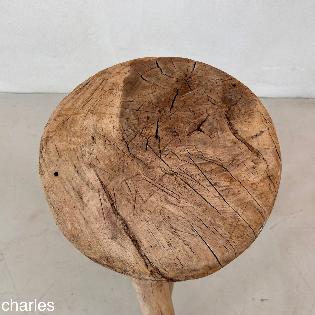 Antique Rustic Round Top Stool