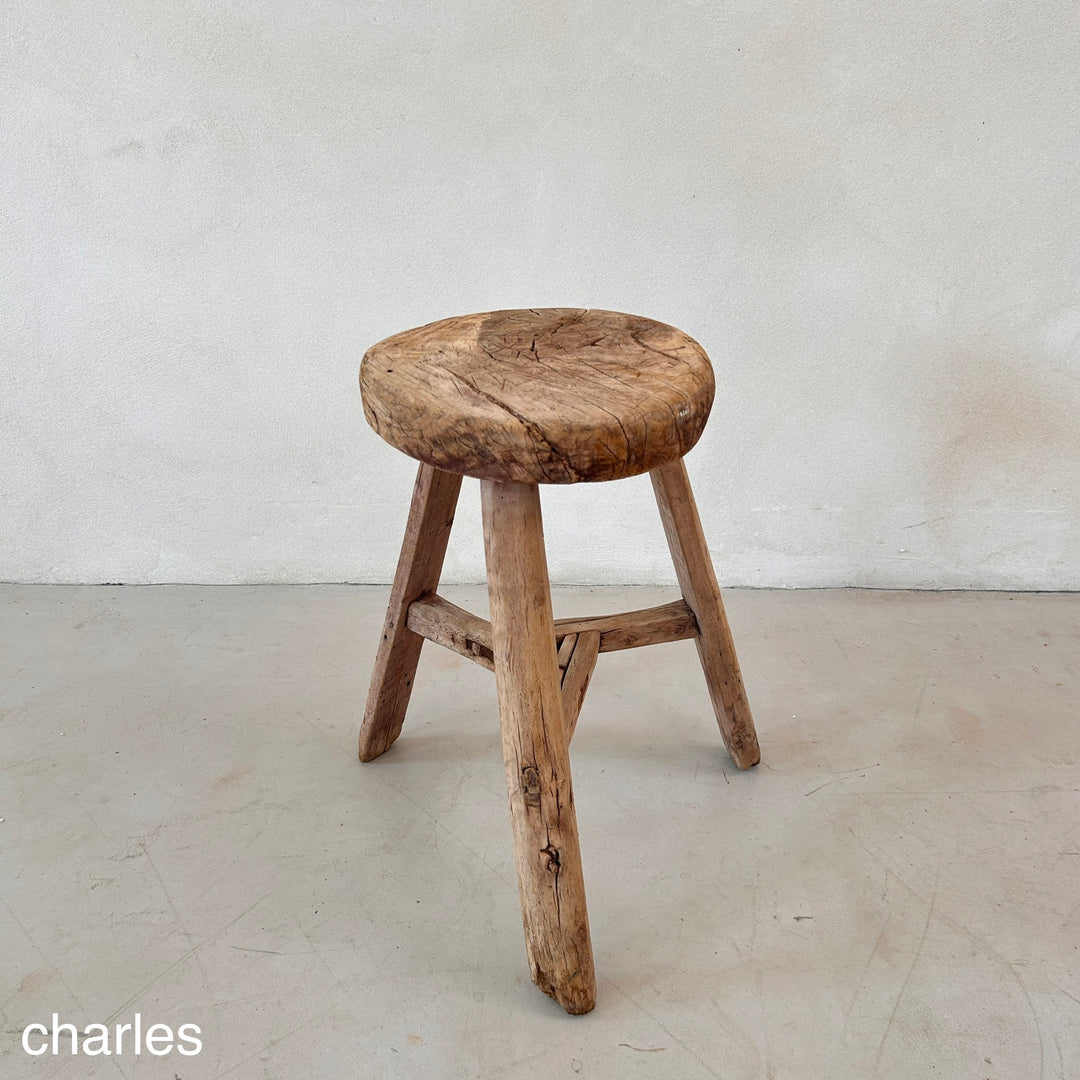 Antique Rustic Round Top Stool