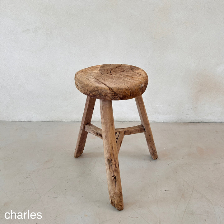 Antique Rustic Round Top Stool