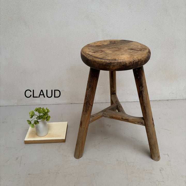 Antique Rustic Round Top Stool 