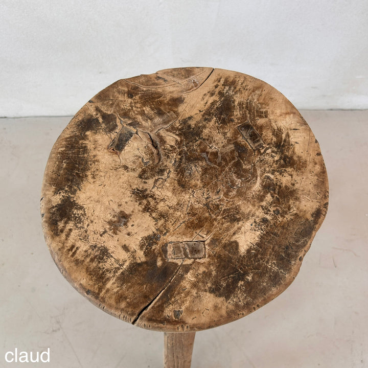 Antique Rustic Round Top Stool