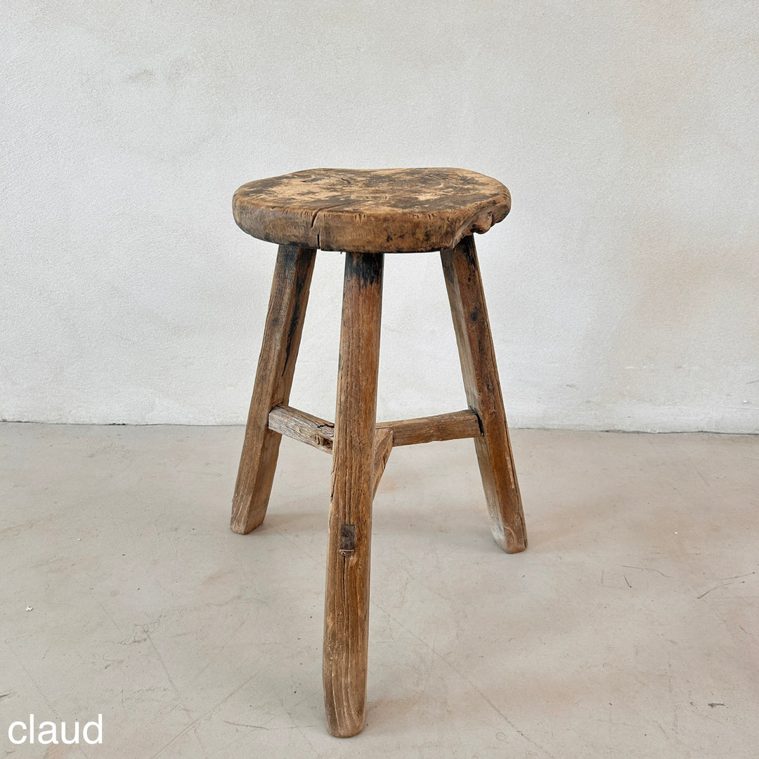 Antique Rustic Round Top Stool