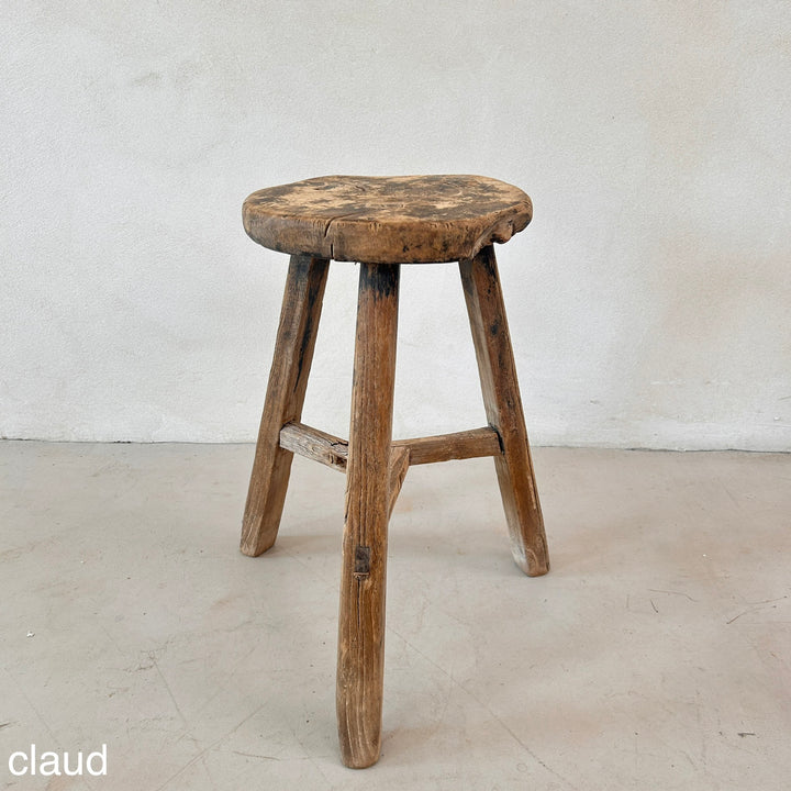 Antique Rustic Round Top Stool