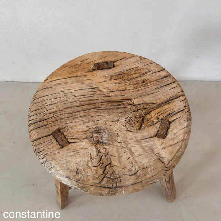 Antique Rustic Round Top Stool