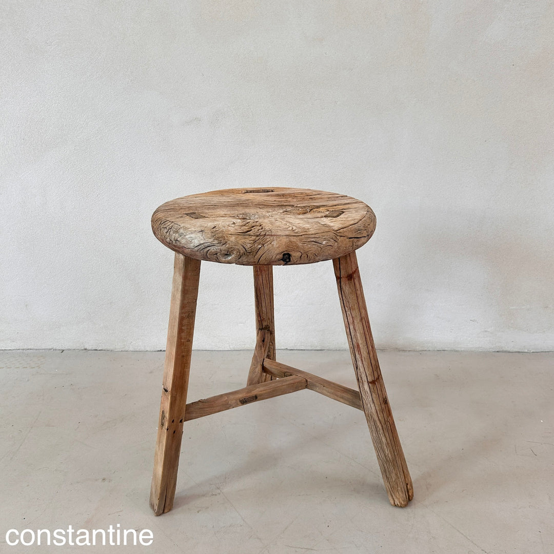 Antique Rustic Round Top Stool