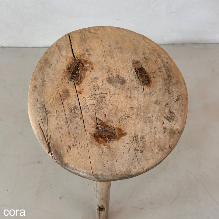 Antique Rustic Round Top Stool