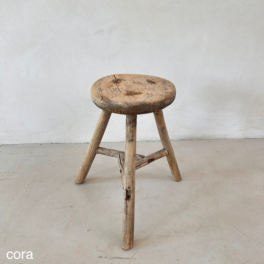 Antique Rustic Round Top Stool