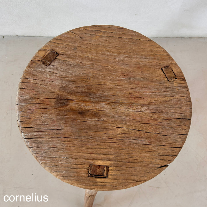 Antique Rustic Round Top Stool