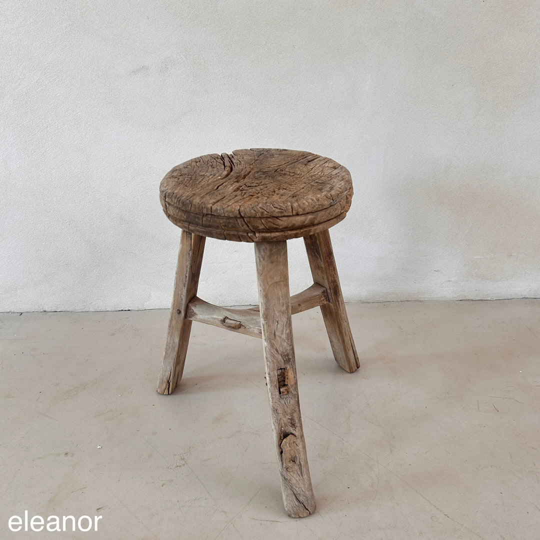 Antique Rustic Round Top Stool