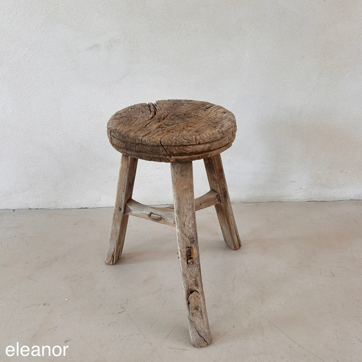 Antique Rustic Round Top Stool