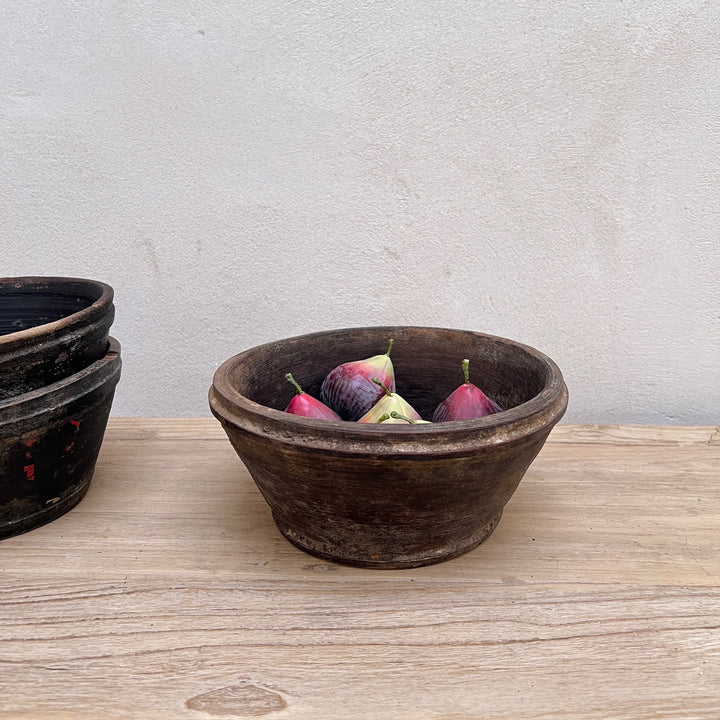 Antique Thai Wooden Straight-Sided Bowl