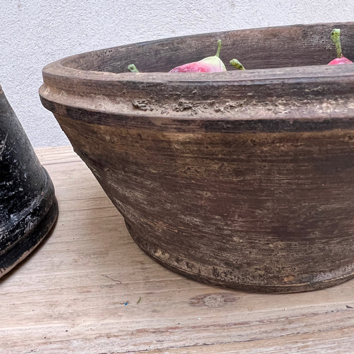 Antique Thai Wooden Straight-Sided Bowl