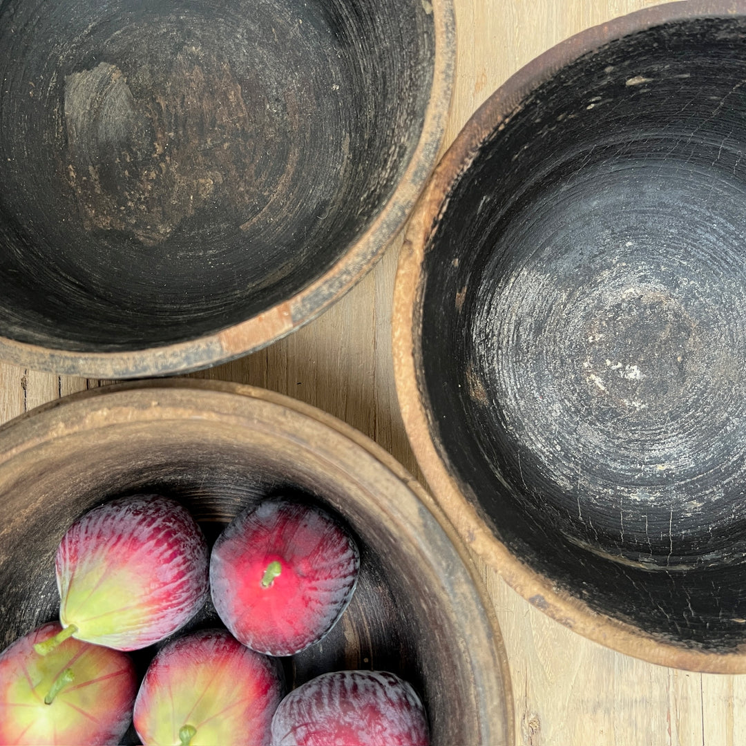 Antique Thai Wooden Straight-Sided Bowl