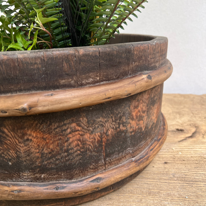 Antique Tibetan Wooden Bucket Low