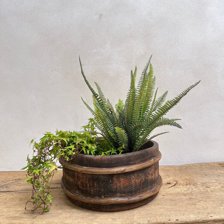 Antique Tibetan Wooden Bucket Low