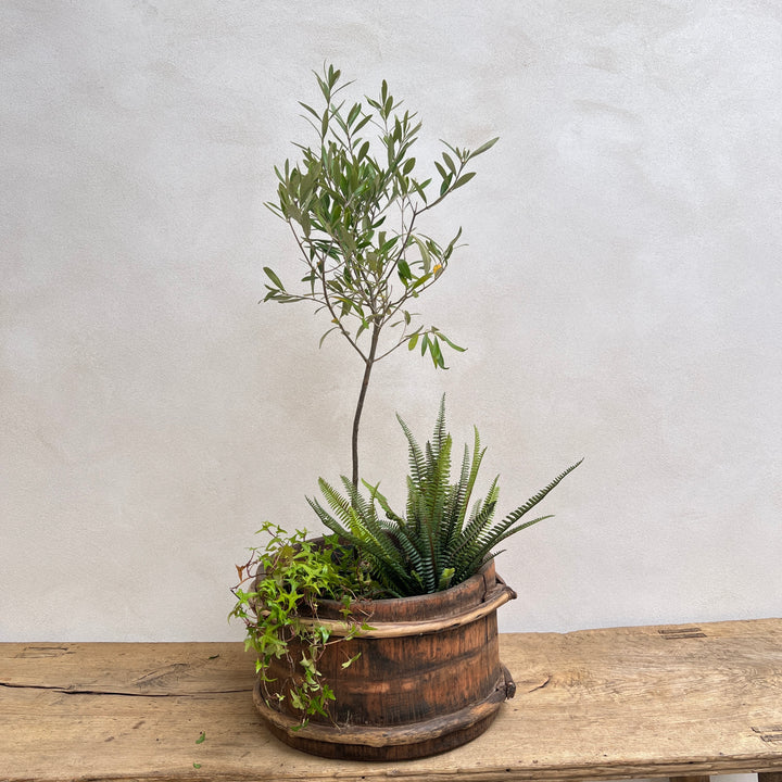 Antique Tibetan Wooden Bucket Low