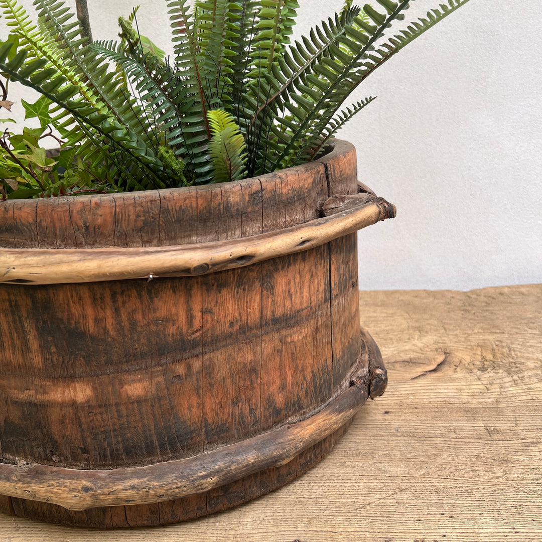 Antique Tibetan Wooden Bucket Low