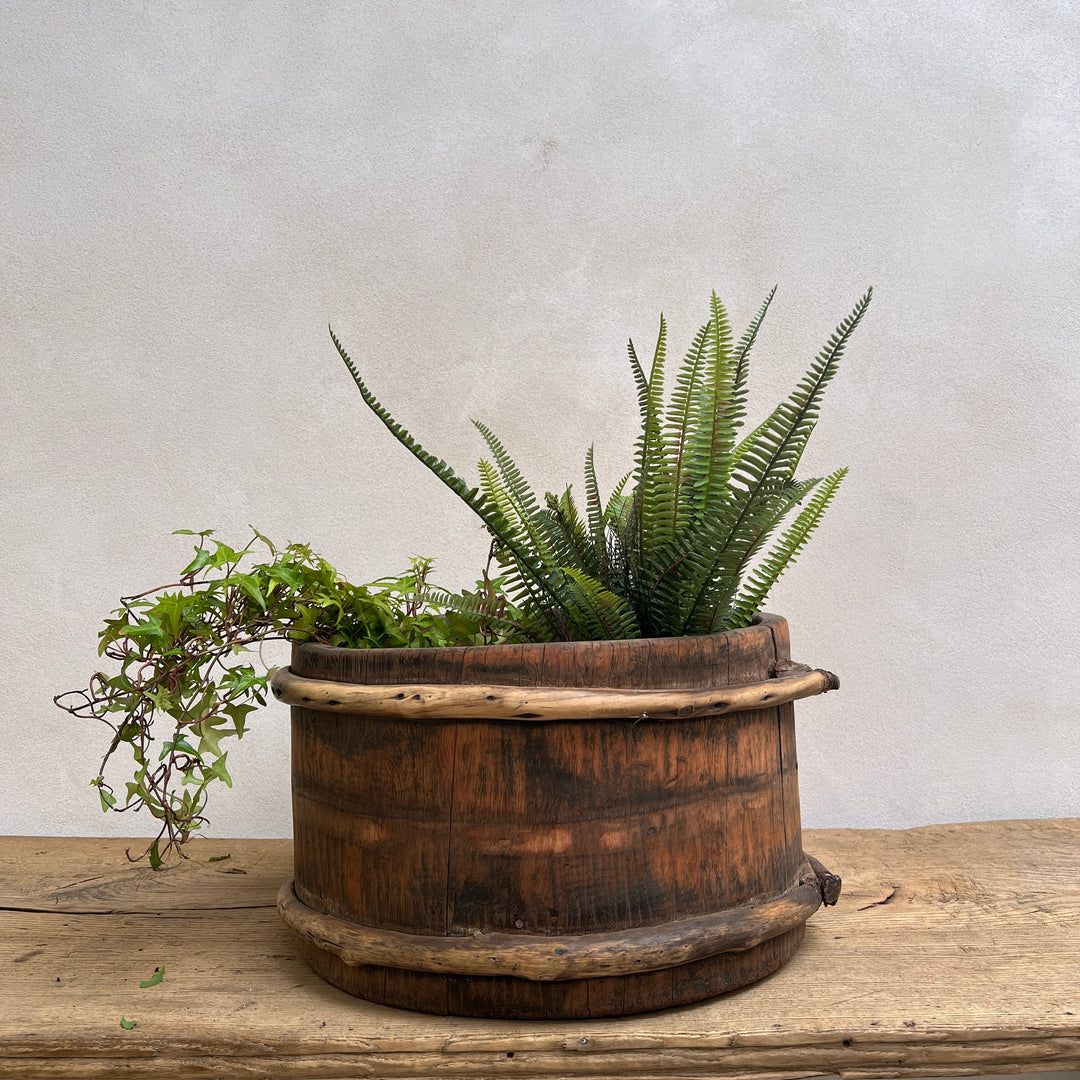 Antique Tibetan Wooden Bucket Low