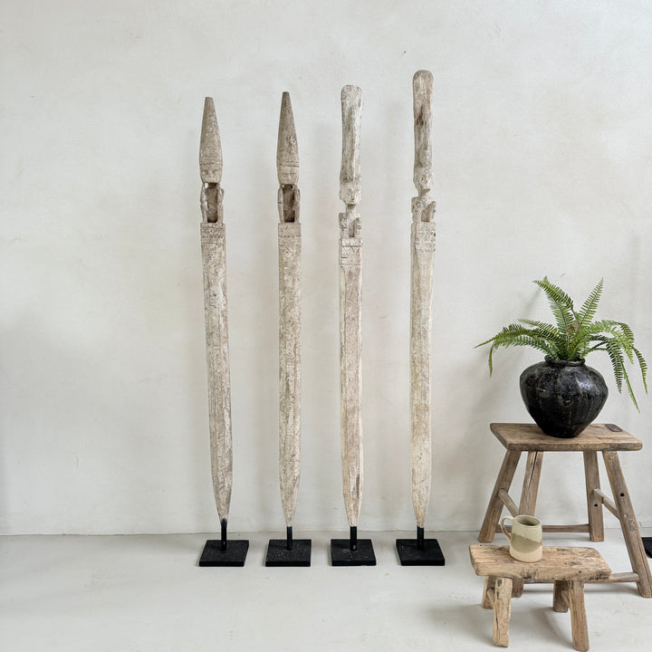 Antique Tribal totem pole - white