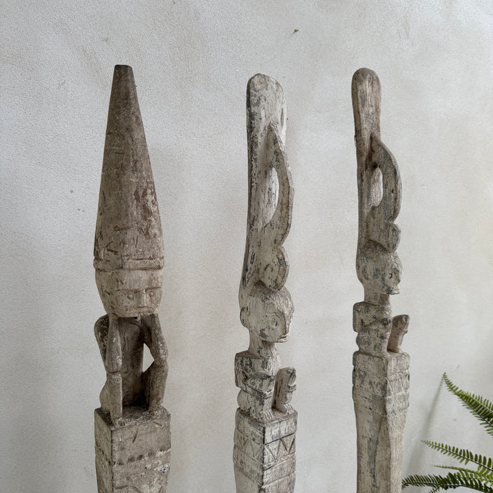 Antique Tribal totem pole - white