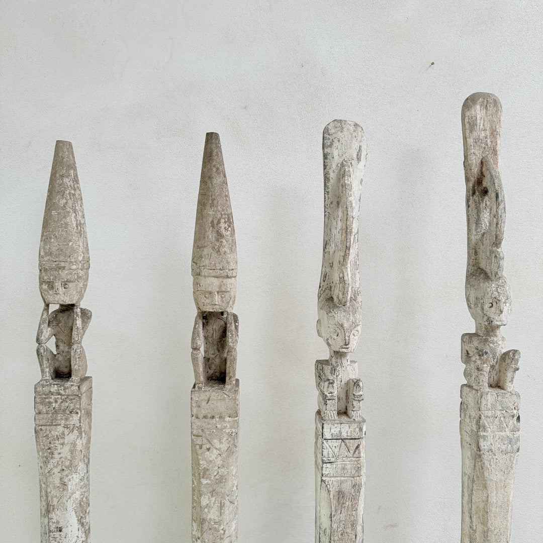 Antique Tribal totem pole - white