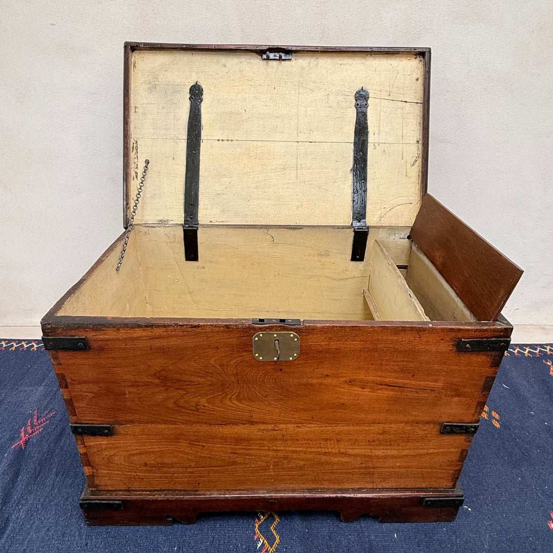 Interior view of the Antique Victorian Oak Blanket Box showing its generous storage space and original hinged lid.

