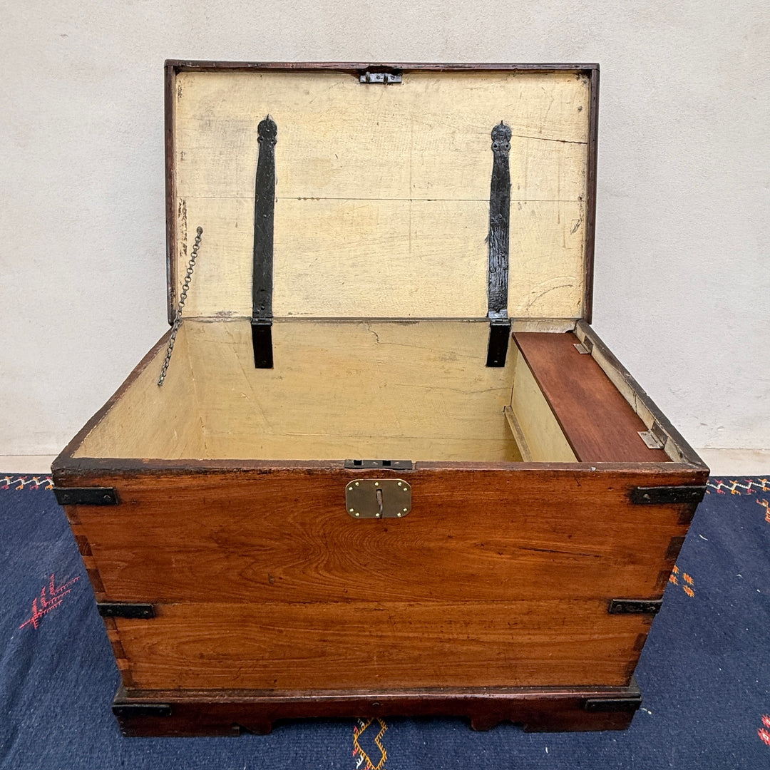 Open Antique Victorian Oak Blanket Box revealing the spacious solid oak interior and original construction.
