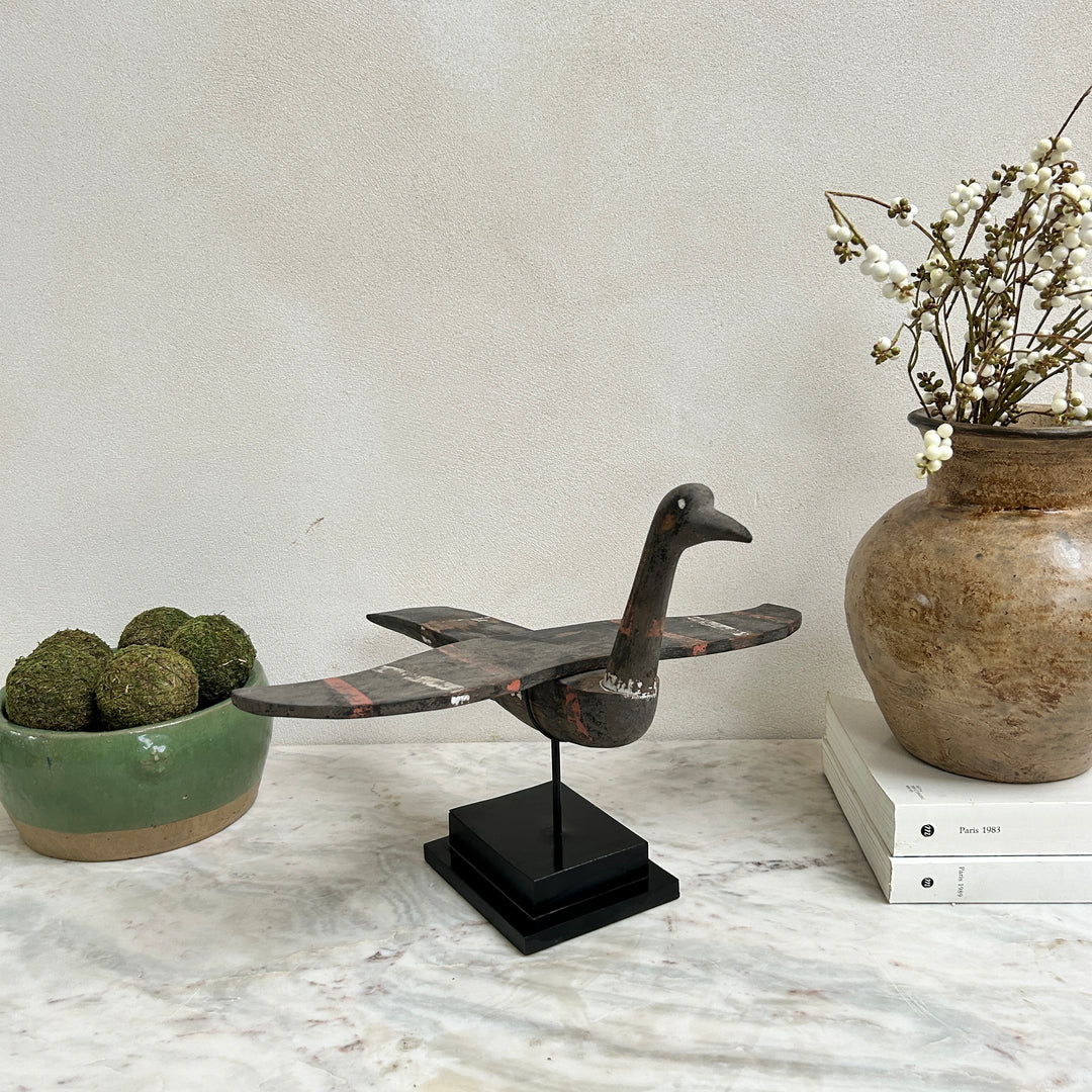 Antique Wooden Bird On Stand | Mentari