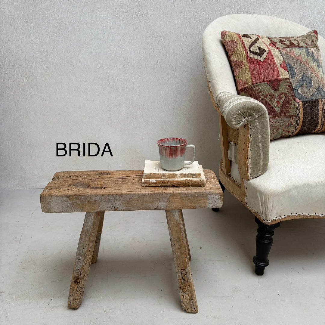 Antique Wooden Milking Stool - Small Side Table