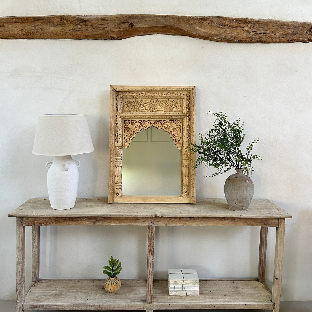 Antique hand-carved teak arched mirror | Eirah