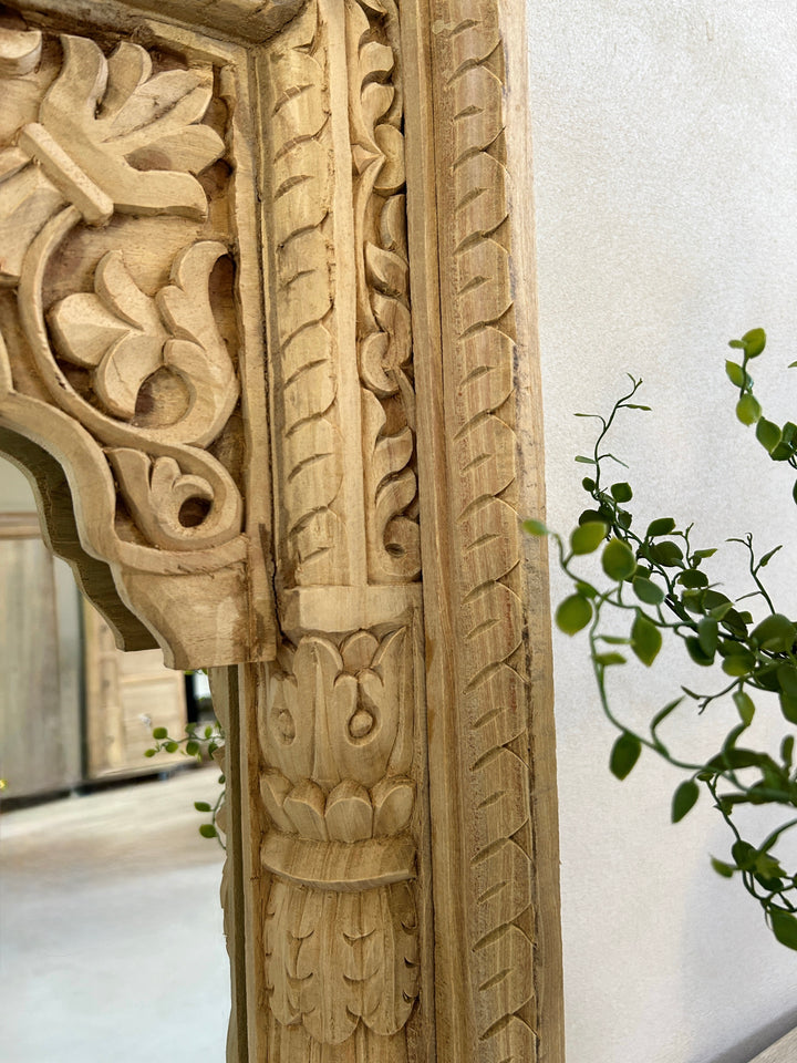 Antique hand-carved teak arched mirror | Eirah