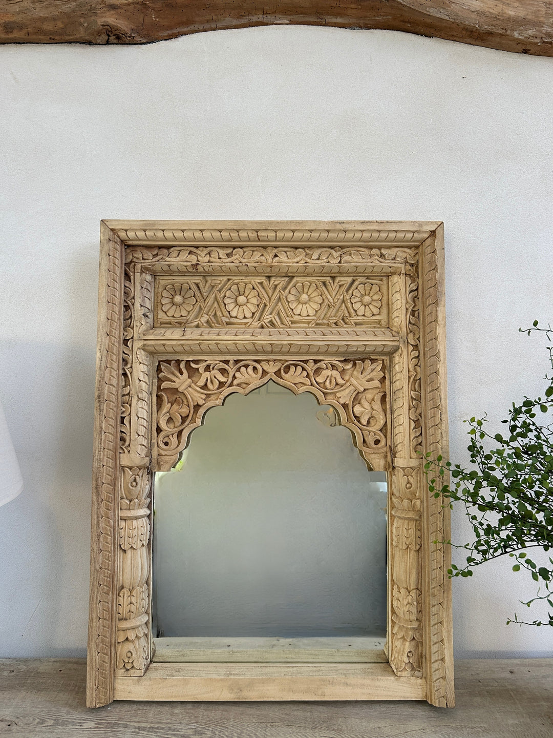 Antique hand-carved teak arched mirror | Eirah