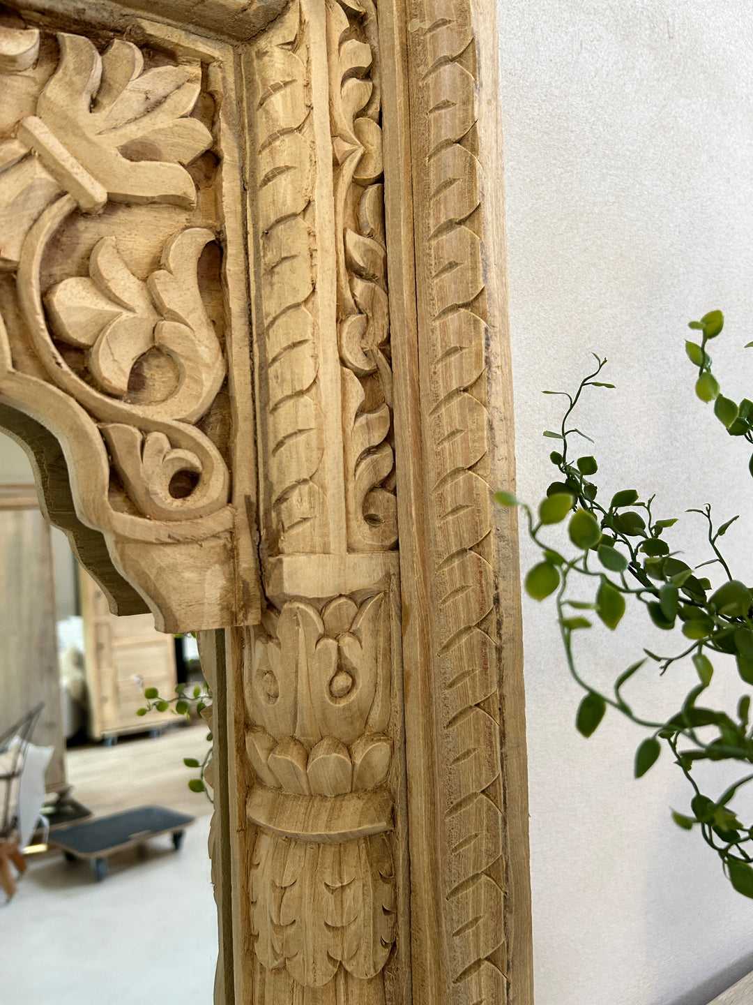 Antique hand-carved teak arched mirror | Eirah
