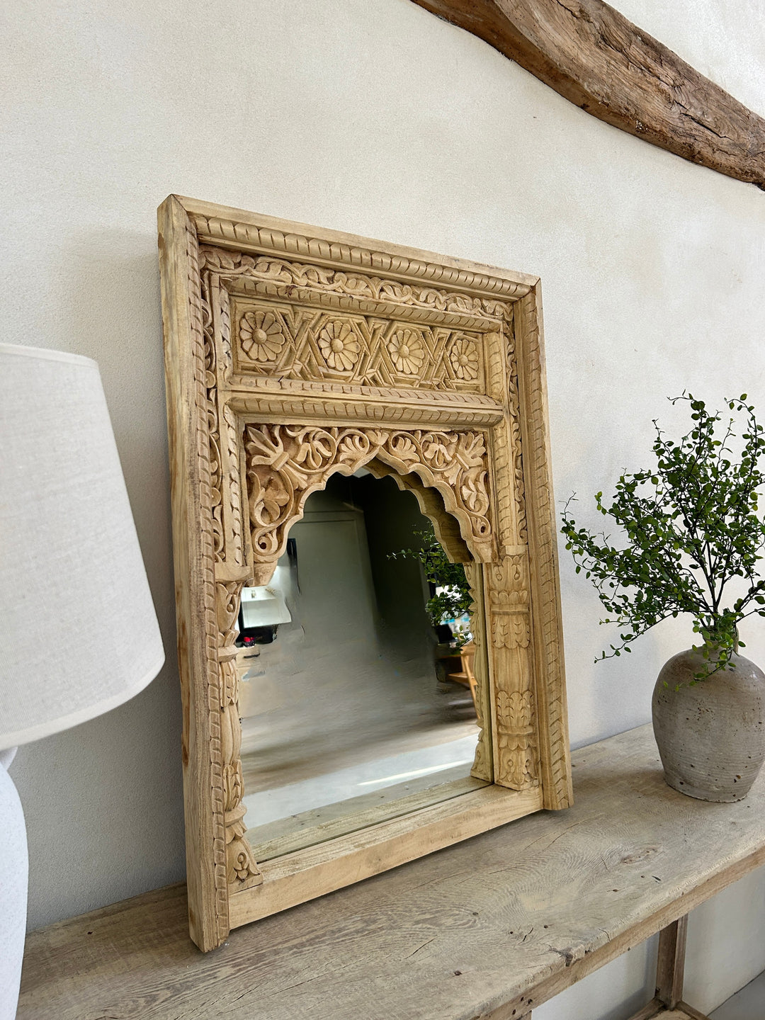 Antique hand-carved teak arched mirror | Eirah