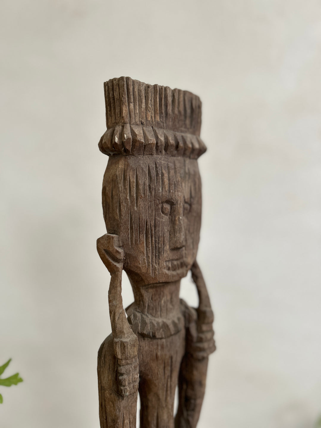 Antique hand-carved wooden statues on stand | Wira