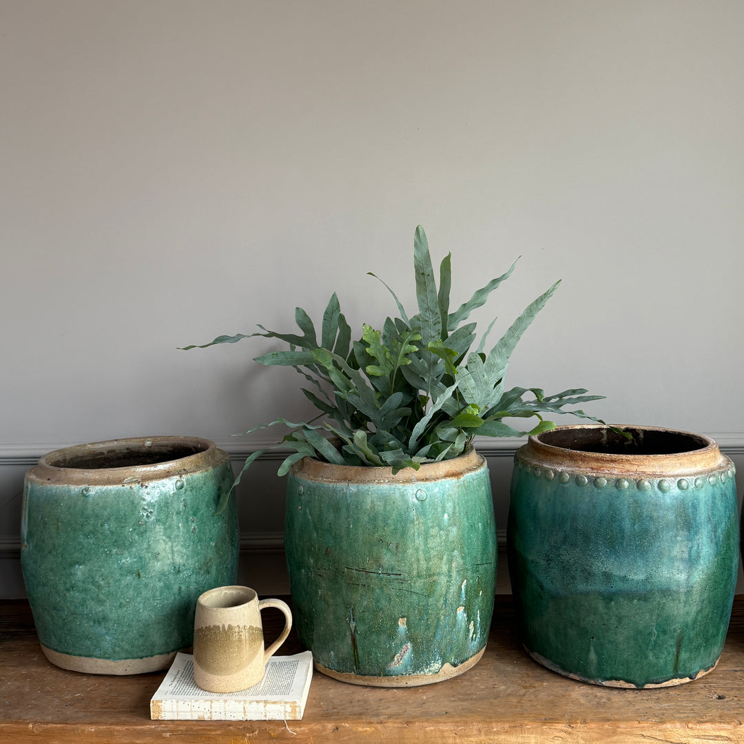 Antique jade coloured rice pot Large