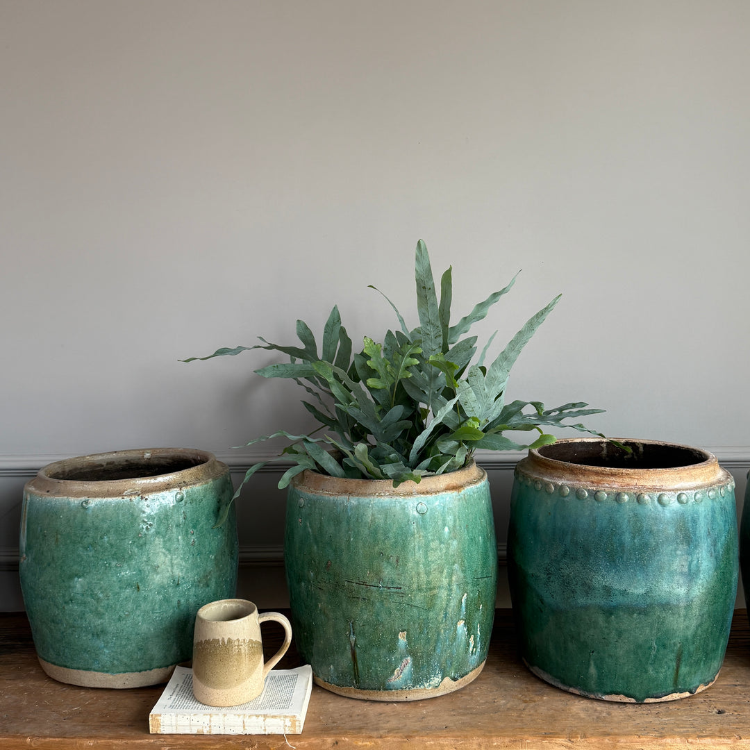 Antique jade coloured rice pot Large