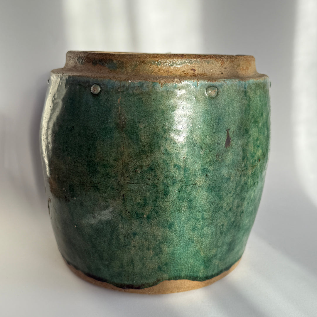 Antique jade coloured rice pot Small
