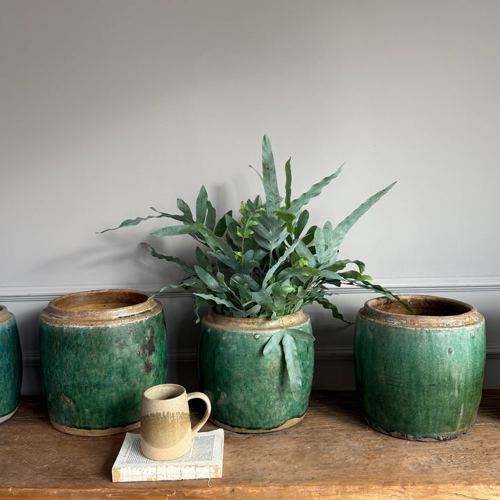 Antique jade coloured rice pot Small