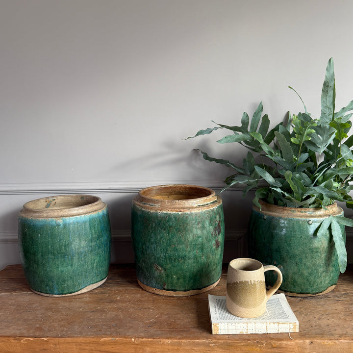 Antique jade coloured rice pot Small