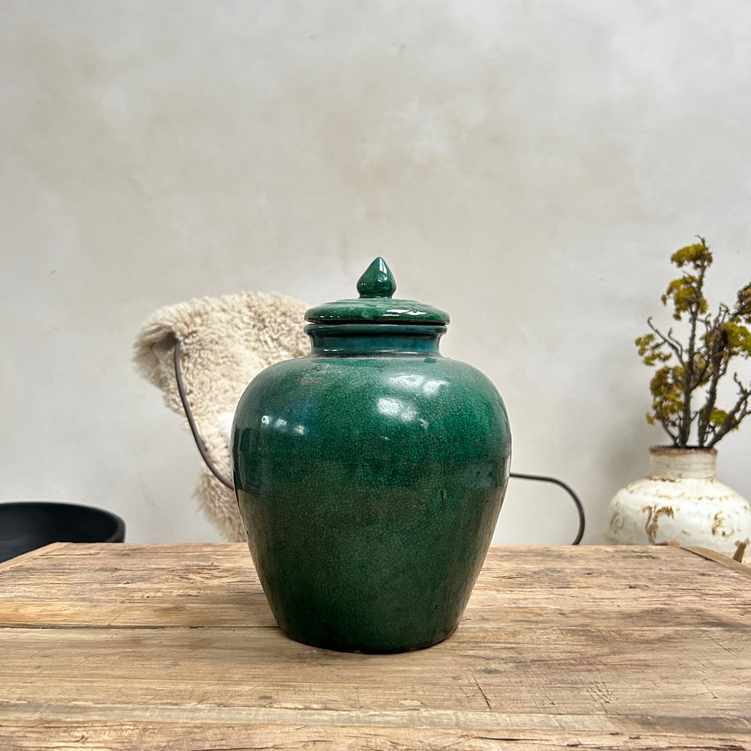 Antique jade ginger jar with lid